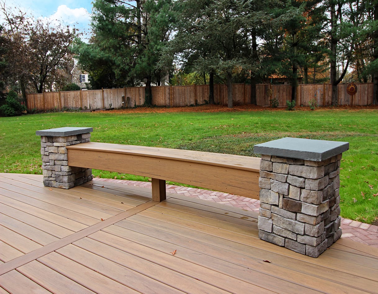 custom deck with bench for outdoor seating