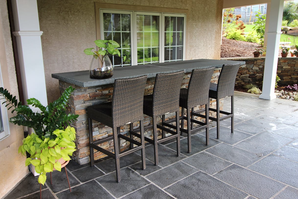 patio seating for built in stone bar